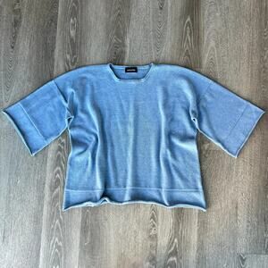 Eskandar Blue Cotton Knit Sweater Top Short Sleeve Made in Scotland Oversized